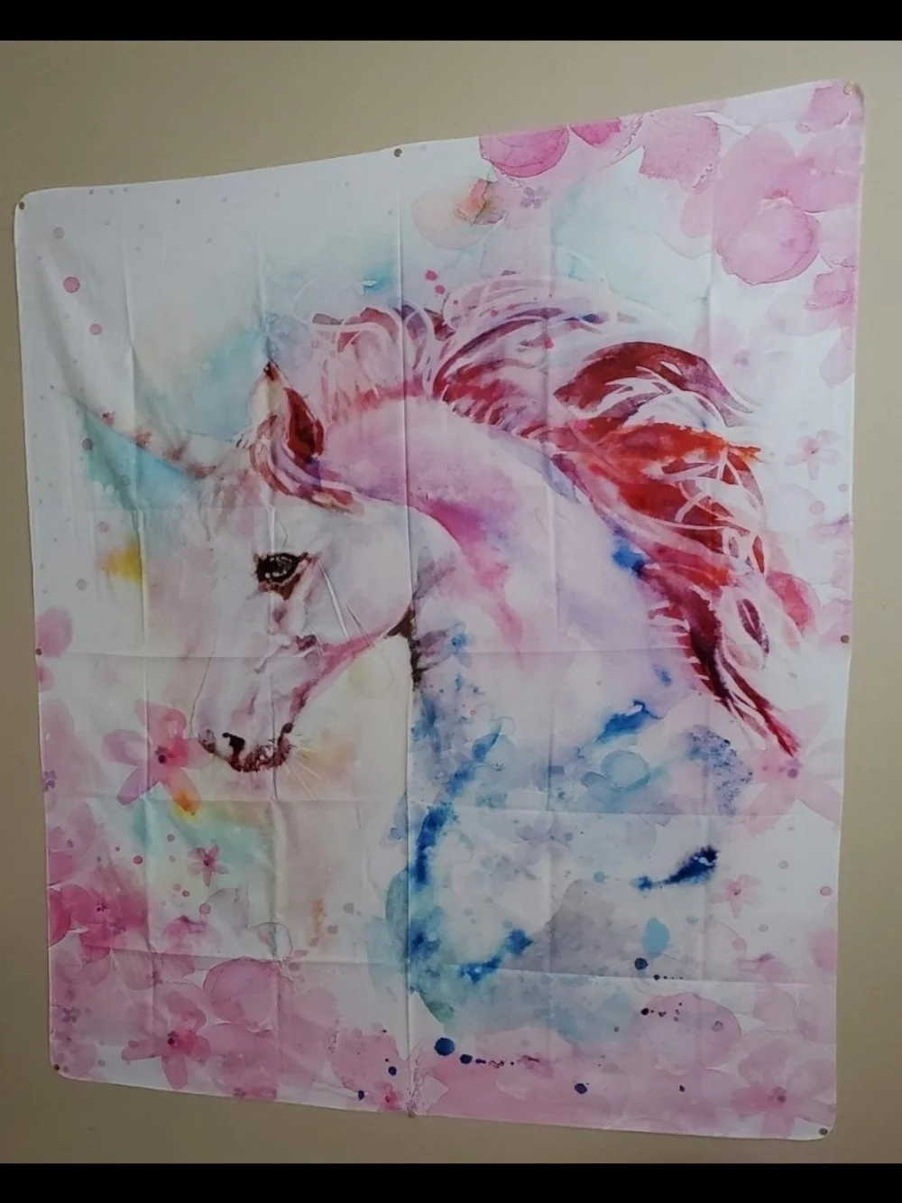 Pink Watercolor Unicorn Tapestry - Magical Wall Art